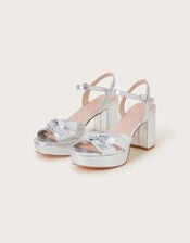 Twist Knot Platform Heels, Silver (SILVER), large