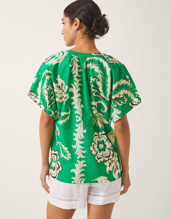 Kristen Floral Cotton Shirt, Green (GREEN), large