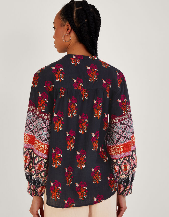 Print Heritage Smock Top with Sustainable Cotton, Black (BLACK), large