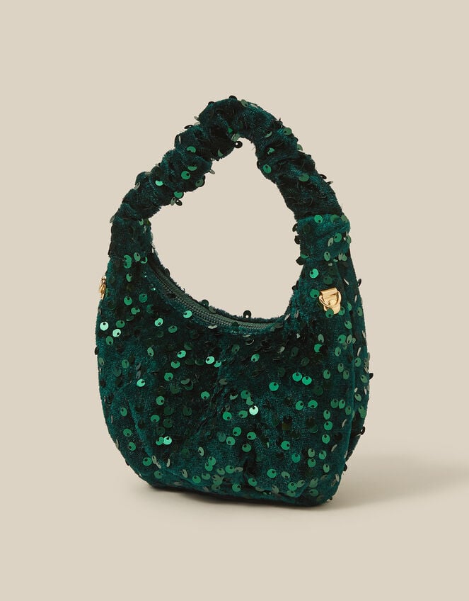 Bow Sequin Velvet Bag, Green (GREEN), large