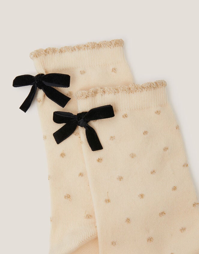 Glitter Spot Bow Socks, Cream (CREAM), large