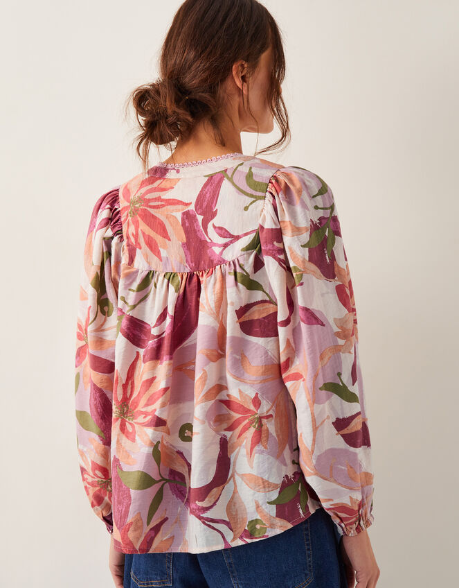 Piper Floral Print Blouse, Orange (ORANGE), large