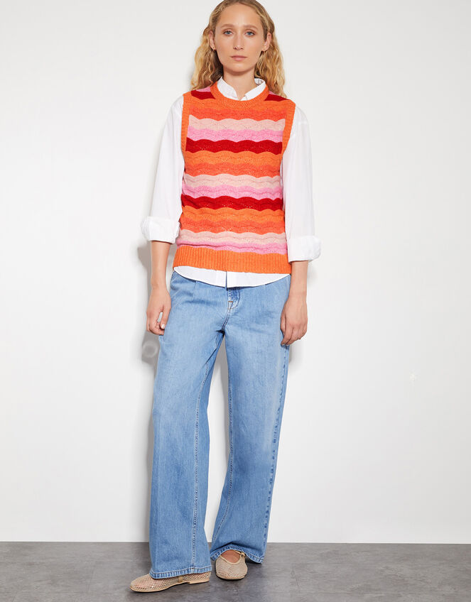 Sasha Scallop Stripe Knitted Vest, Pink (PINK), large