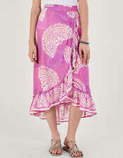 Printed Mock Wrap Skirt, Purple (LILAC), large