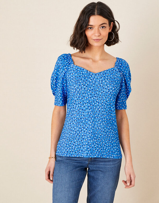 Billy Spot Print Jersey Top, Blue (BLUE), large