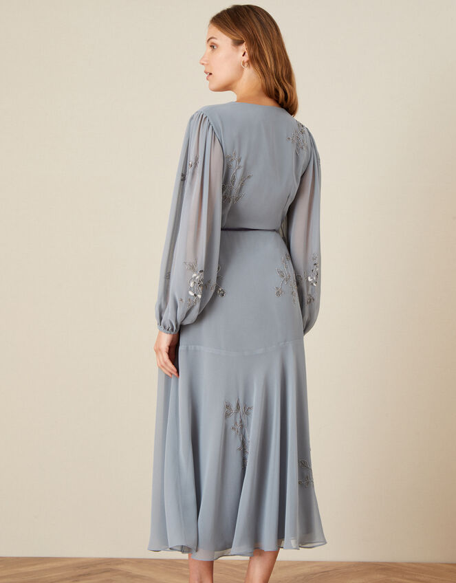 Gracie Embroidered Wrap Dress in Recycled Fabric, Grey (GREY), large