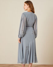 Gracie Embroidered Wrap Dress in Recycled Fabric, Grey (GREY), large