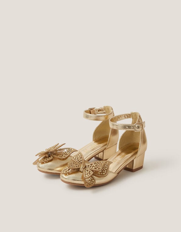 Closed-Toe Metallic Butterfly Heels, Gold (GOLD), large
