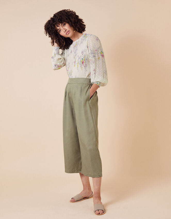 Blossom Print Shirred Blouse, Ivory (IVORY), large