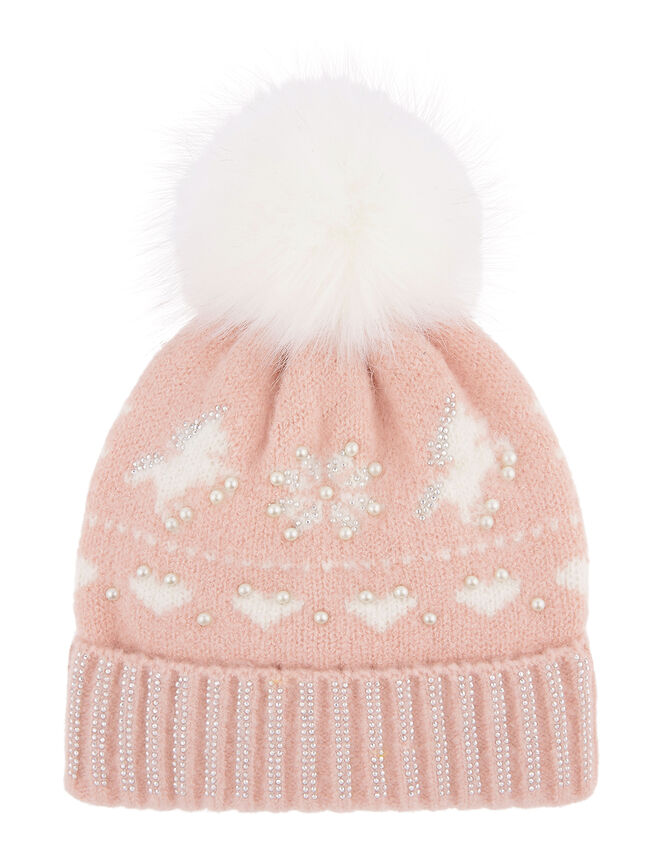 Charlotte Unicorn Fair Isle Beanie, Pink (PALE PINK), large