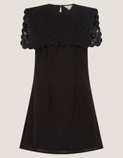 Lexi Embroidered Bib Mini Dress, Black (BLACK), large