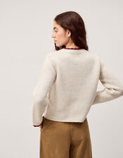 Etta Floral Embroidered Scallop Cardigan, Ivory (IVORY), large