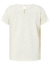 Glitter and Sequin Feather T-Shirt, Camel (OATMEAL), large