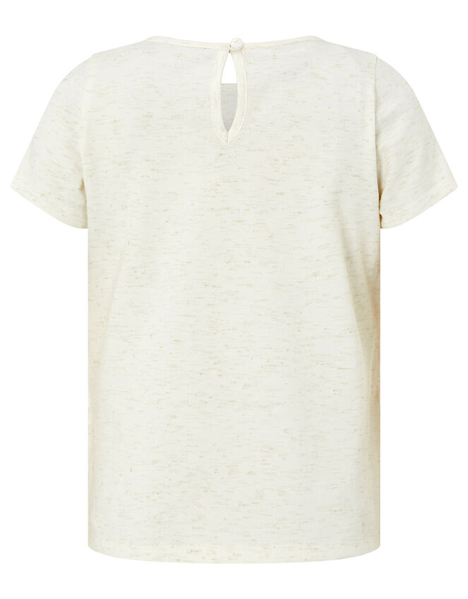 Glitter and Sequin Feather T-Shirt, Camel (OATMEAL), large