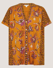 Zainab Floral Print Jersey Top, Orange (ORANGE), large