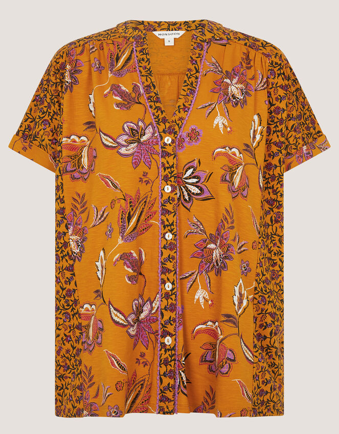 Zainab Floral Print Jersey Top, Orange (ORANGE), large