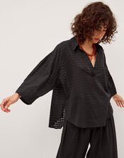 Nora Textured Cotton Shirt, Black (BLACK), large