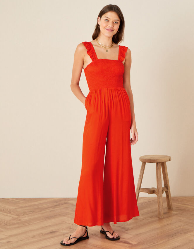 Ruffle Strap Wide Leg Jumpsuit, Orange (ORANGE), large