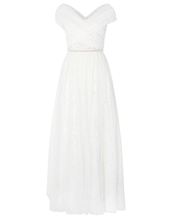 Laurie Lace and Tulle Bardot Bridal Dress, Ivory (IVORY), large