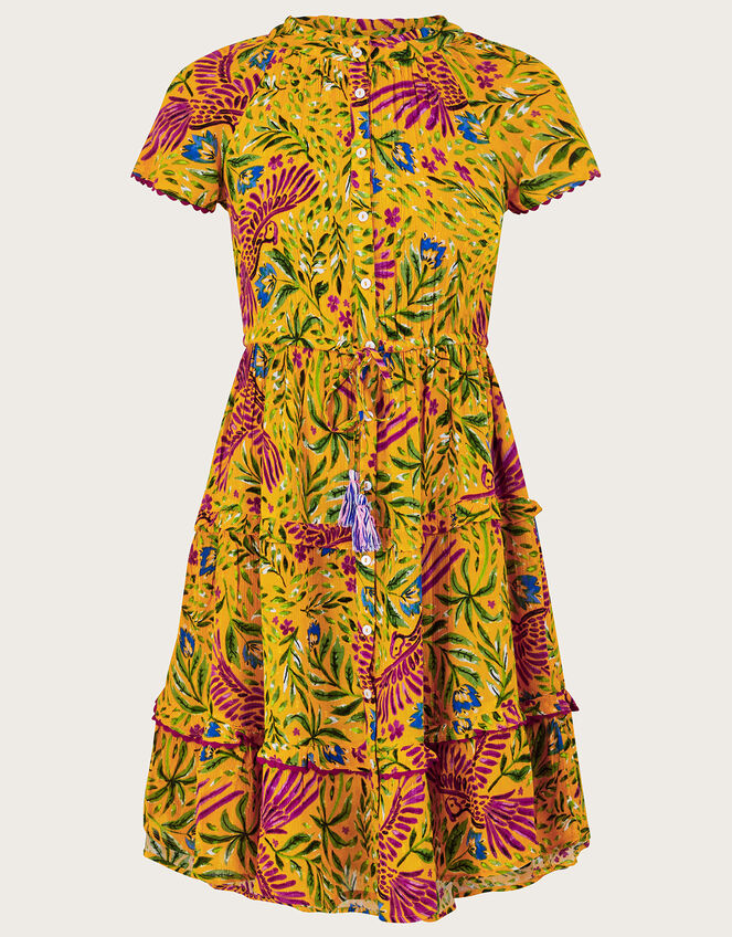 Floral and Palm Print Dress, Yellow (YELLOW), large