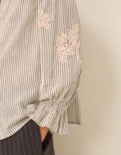 Iris Cornelli Embroidered Stripe Shirt, Ivory (IVORY), large