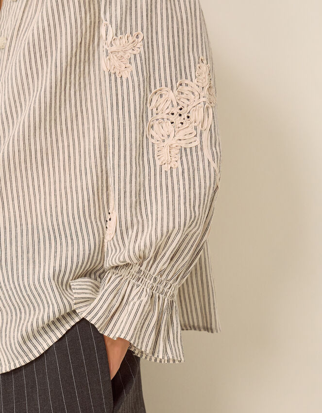 Iris Cornelli Embroidered Stripe Shirt, Ivory (IVORY), large