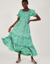 Gigi Print Bardot Maxi Dress, Green (GREEN), large