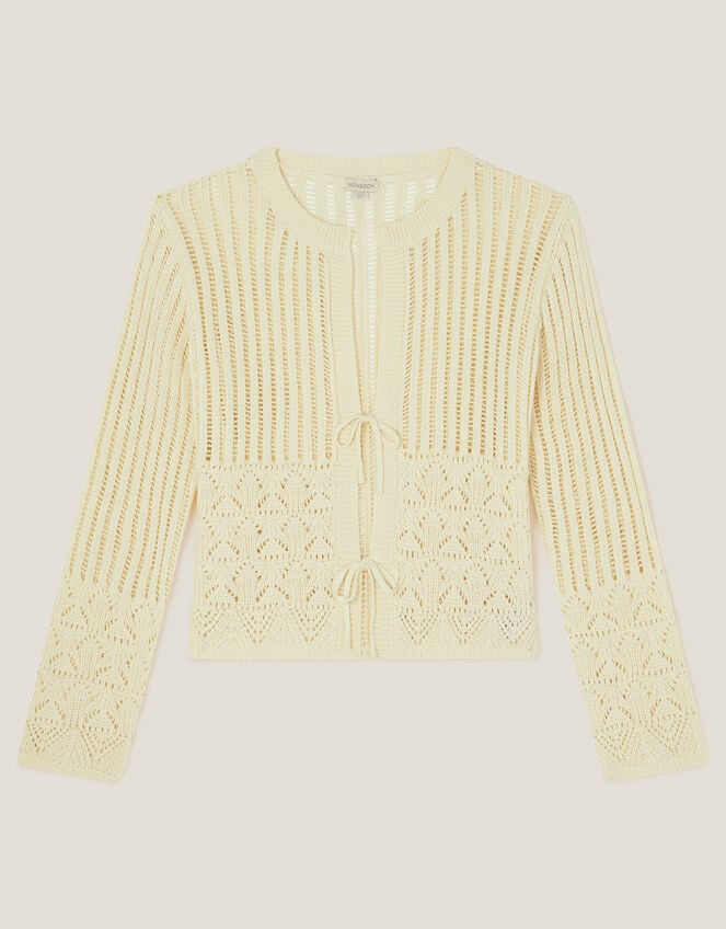 Cropped Knit Cardigan, Ivory (IVORY), large