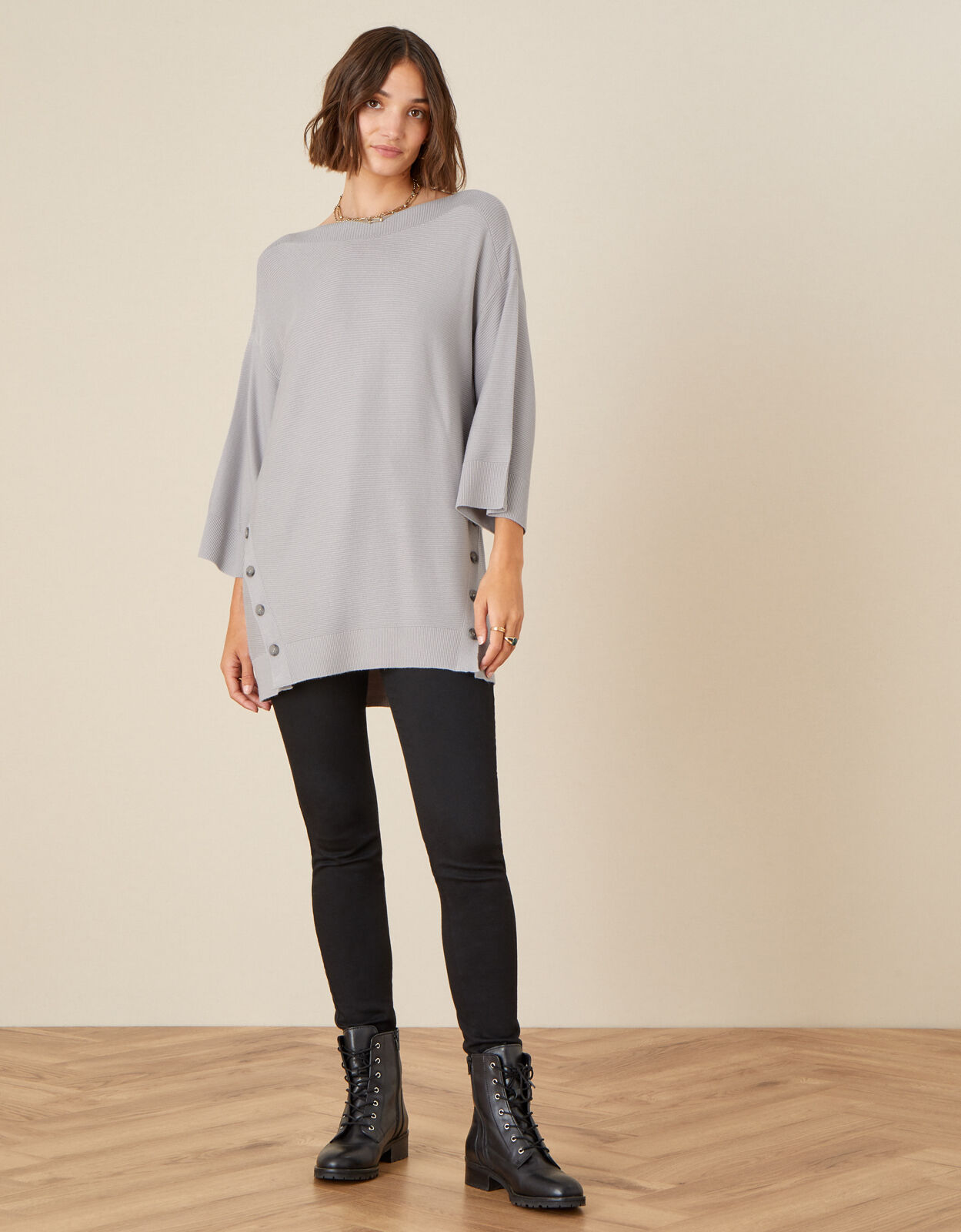 Olips Button Side Stitchy Jumper Grey Jumpers Monsoon ROI