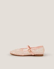 Flower Sparkle Mesh Ballet Flats, Pink (PINK), large