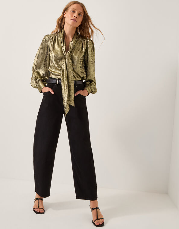 Milena Metallic Tie Neck Blouse, Gold (GOLD), large