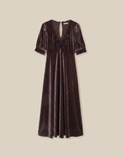 Vera V-Neck Velvet Midi Dress, Brown (CHOCOLATE), large