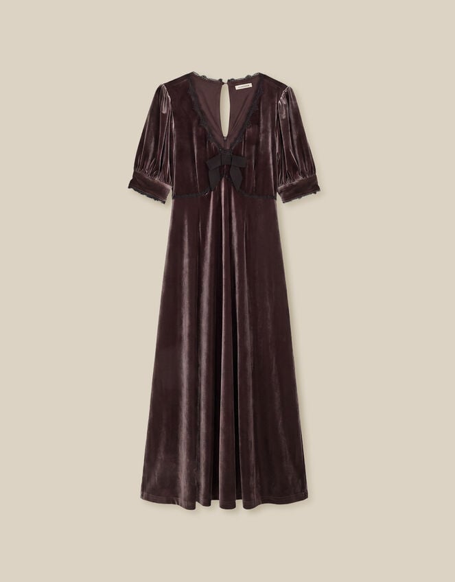 Vera V-Neck Velvet Midi Dress, Brown (CHOCOLATE), large
