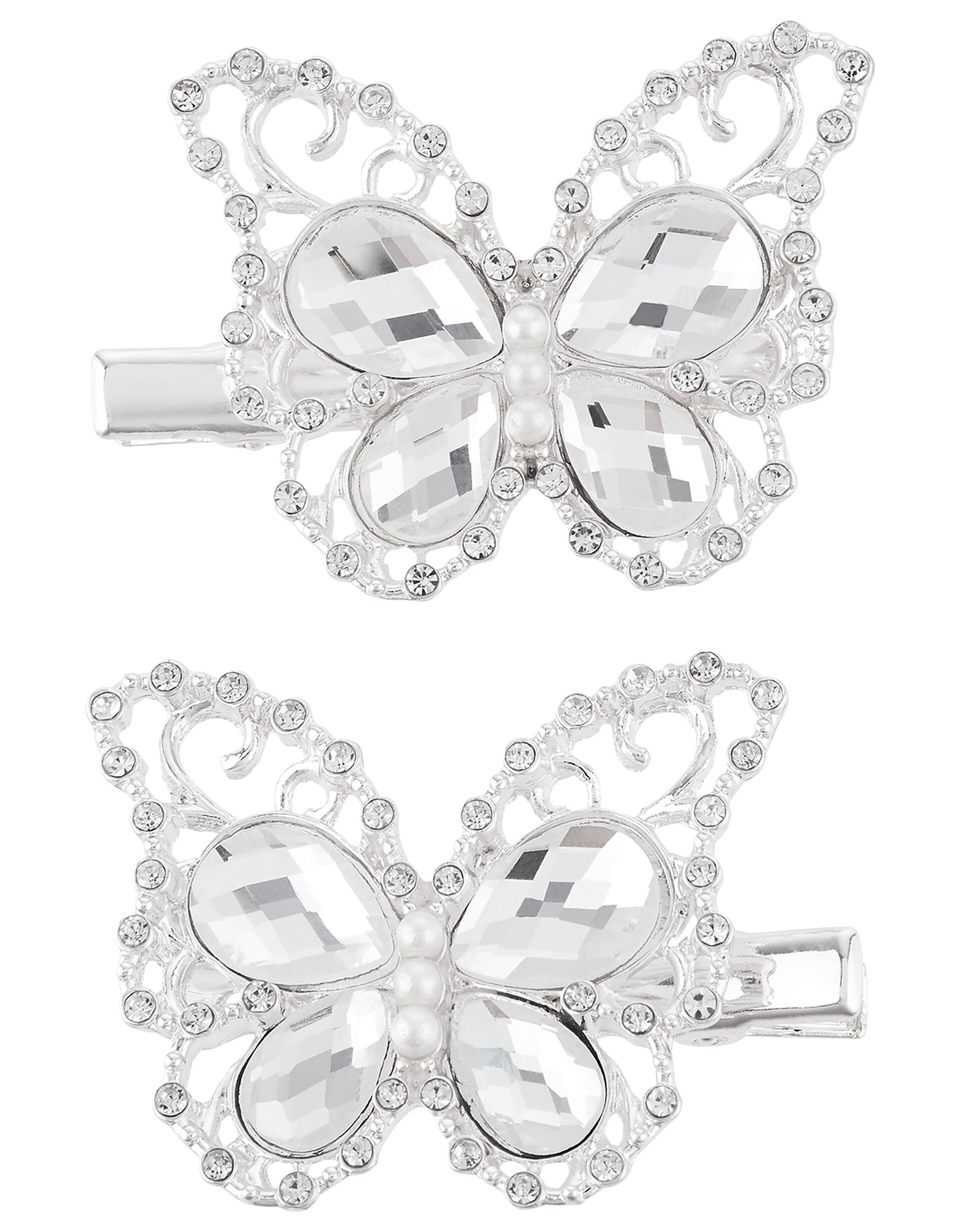 Darlia Gemstone and Diamanté Butterfly Hair Clips, , large