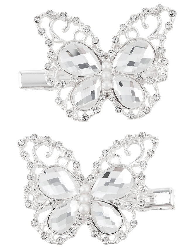 Darlia Gemstone and Diamanté Butterfly Hair Clips, , large