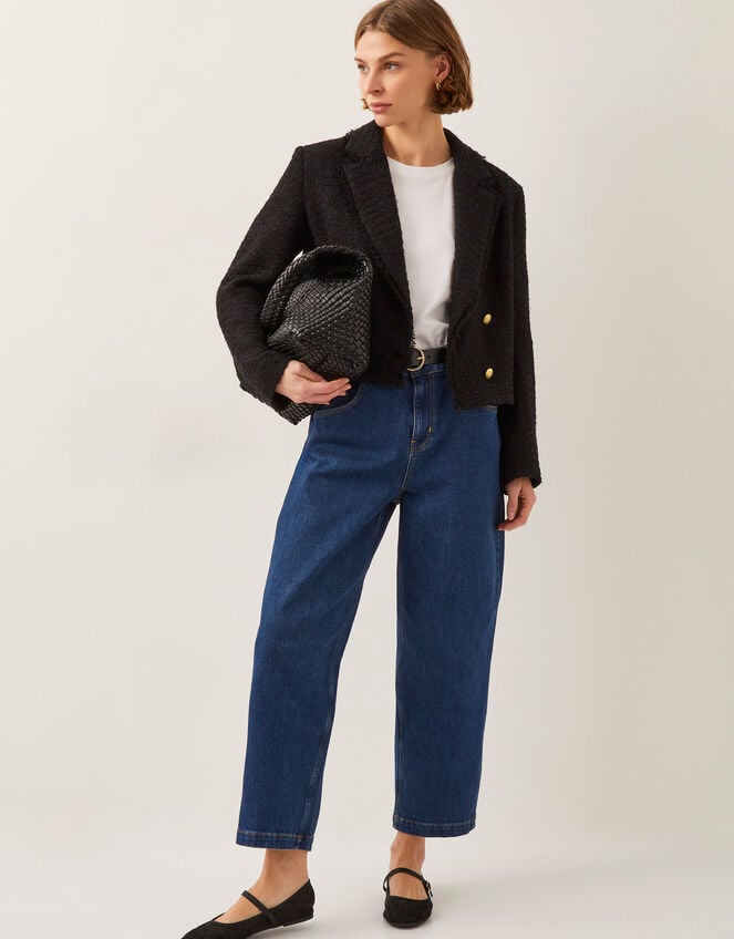 Rubi Crop Tweed Blazer, Black (BLACK), large