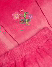 Floral Ombré Terry Zip Hoodie and Shorts Set, Pink (PINK), large