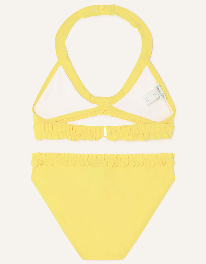 Frill Front Laser Cut Bikini , Yellow (YELLOW), large