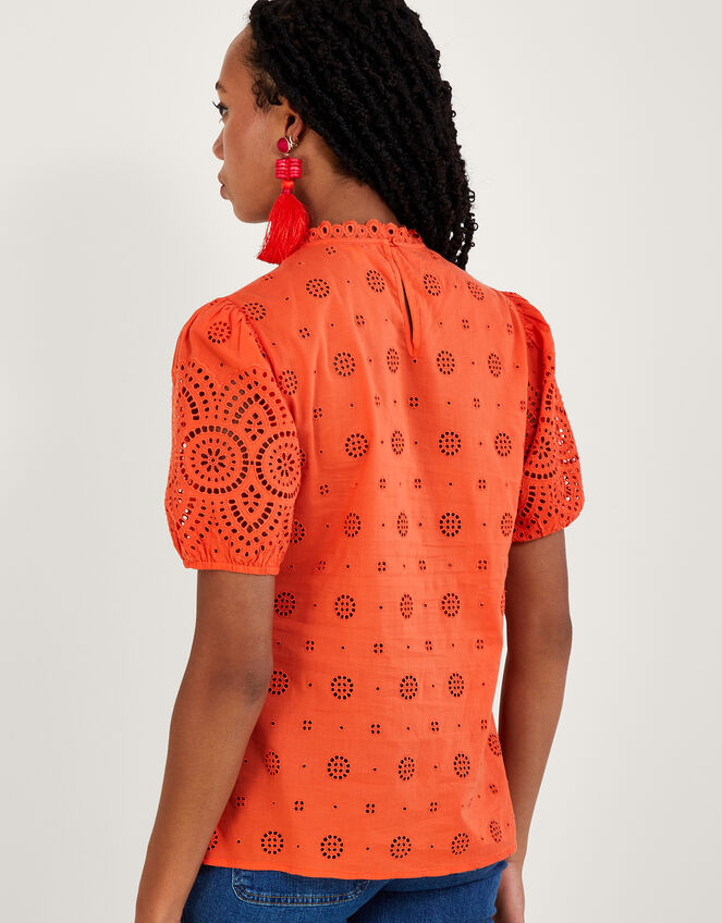 Alessa Cutwork Puff Sleeve Top, Orange (ORANGE), large