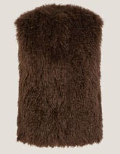 Maeve Shaggy Faux Fur Gilet, Brown (CHOCOLATE), large