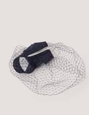 Alexia Twist Veil Fascinator Hair Slide, Blue (NAVY), large