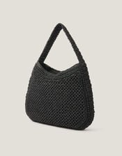 Hari Scoop Raffia Shoulder Bag, Black (BLACK), large