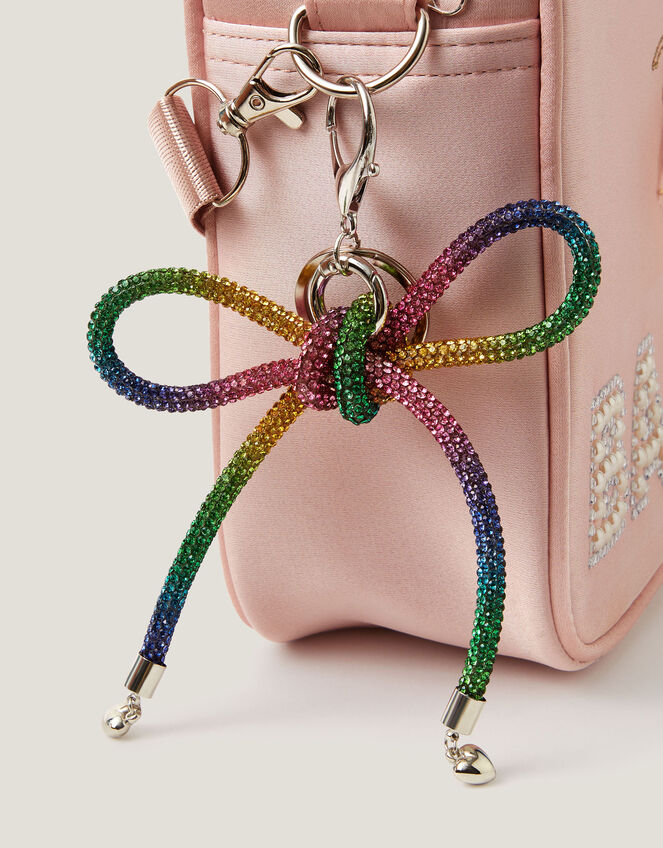 Rainbow Rhinestone Bow Bag Charm, , large