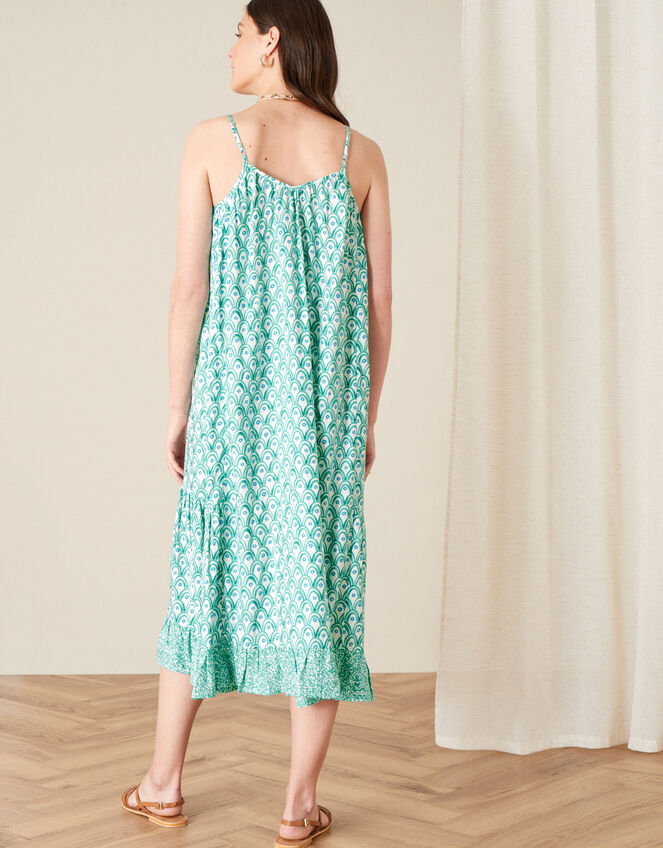 Printed Ruffle Midi Dress, Green (GREEN), large