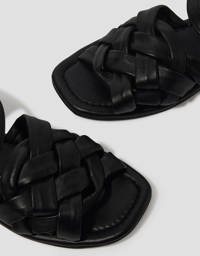 Pip Woven Leather Sandals, Black (BLACK), large