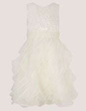 Sequin Embellished Ruffle Party Dress, White (WARM IVORY), large