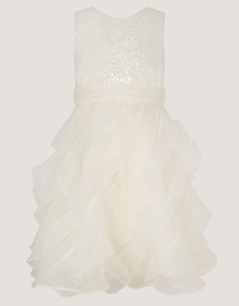 Sequin Embellished Ruffle Party Dress, White (WARM IVORY), large
