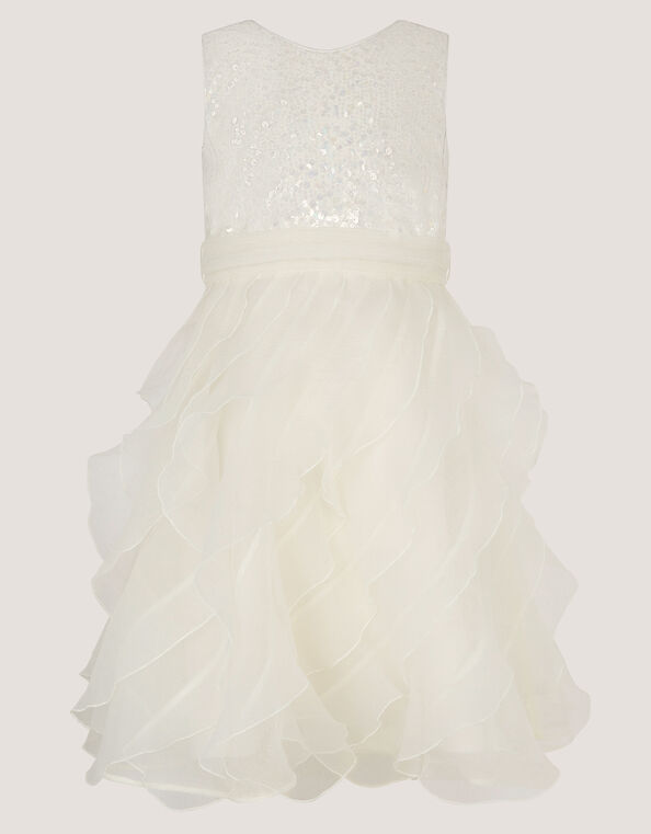 Sequin Embellished Ruffle Party Dress, White (WARM IVORY), large