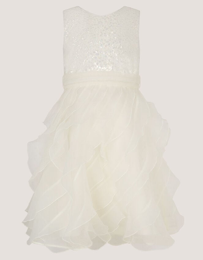 Sequin Embellished Ruffle Party Dress, White (WARM IVORY), large