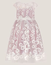 Pansy Embroidered Tulle Dress, Pink (PINK), large